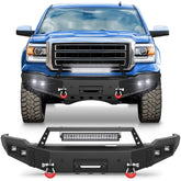 Steel Front Bumper for 2014-2015 GMC Sierra 1500, Textured Black Pickup Truck Bumper w/Winch Plate, Lights, D-rings, License Plate Mount POFENZE