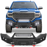 Steel Front Bumper for 2016-2018 GMC Sierra 1500, Textured Black Pickup Truck Bumper w/Winch Plate, Lights, D-rings, License Plate Mount POFENZE