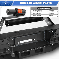 Steel Front Bumper for 2016-2018 GMC Sierra 1500, Textured Black Pickup Truck Bumper w/Winch Plate, Lights, D-rings, License Plate Mount POFENZE