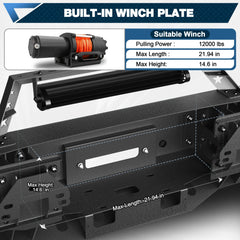 Steel Front Bumper for 2019-2022 GMC Sierra 1500, Textured Black Pickup Truck Bumper w/Winch Plate, Lights, D-rings, License Plate Mount (2019 Not Fit Limited and 2022 Only Fit Limited) POFENZE