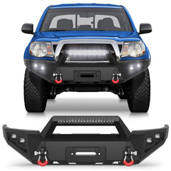 Tacoma Front Bumper Full Width for 2005-2015 Tacoma 2nd Gen Pickup, w/Winch Plate, LED Lights, D-rings and License Plate Bracket POFENZE