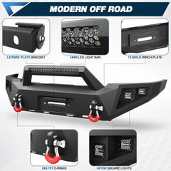 Tacoma Front Bumper Full Width for 2005-2015 Tacoma 2nd Gen Pickup, w/Winch Plate, LED Lights, D-rings and License Plate Bracket POFENZE