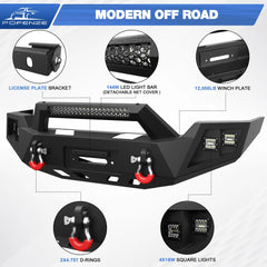 Tacoma Front Bumper w/Winch Plate, 144W Light Bar, 4x18w Lights, D-rings, License Plate Bracket for Toyota Tacoma 3rd Gen 2016-2023 POFENZE