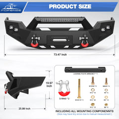 Tacoma Front Bumper w/Winch Plate, 144W Light Bar, 4x18w Lights, D-rings, License Plate Bracket for Toyota Tacoma 3rd Gen 2016-2023 POFENZE