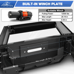Tacoma Front Bumper w/Winch Plate, 144W Light Bar, 4x18w Lights, D-rings, License Plate Bracket for Toyota Tacoma 3rd Gen 2016-2023 POFENZE