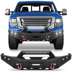 Titan Front Bumper Full Width for 2016-2024 Nissan Titan, w/Winch Plate, LED Lights, D-rings and License Plate Bracket (Not Fit XD and Intelligent Radar Sensors) POFENZE