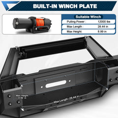 Titan Front Bumper Full Width for 2016-2024 Nissan Titan, w/Winch Plate, LED Lights, D-rings and License Plate Bracket (Not Fit XD and Intelligent Radar Sensors) POFENZE
