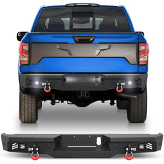 Titan Rear Bumper Full Width for 2016-2024 Nissan Titan, w/Step Plate, Fog Lights, License Plate Lights and D-rings (Not Fit Intelligent Radar Sensors) POFENZE