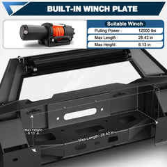 Titan XD Front Bumper Full Width for 2016-2024 Nissan Titan XD only, w/Winch Plate, LED Lights, D-rings and License Plate Bracket POFENZE