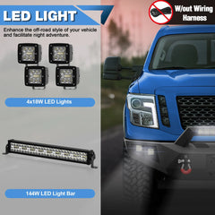 Titan XD Front Bumper Full Width for 2016-2024 Nissan Titan XD only, w/Winch Plate, LED Lights, D-rings and License Plate Bracket POFENZE