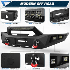 Titan XD Front Bumper Full Width for 2016-2024 Nissan Titan XD only, w/Winch Plate, LED Lights, D-rings and License Plate Bracket POFENZE