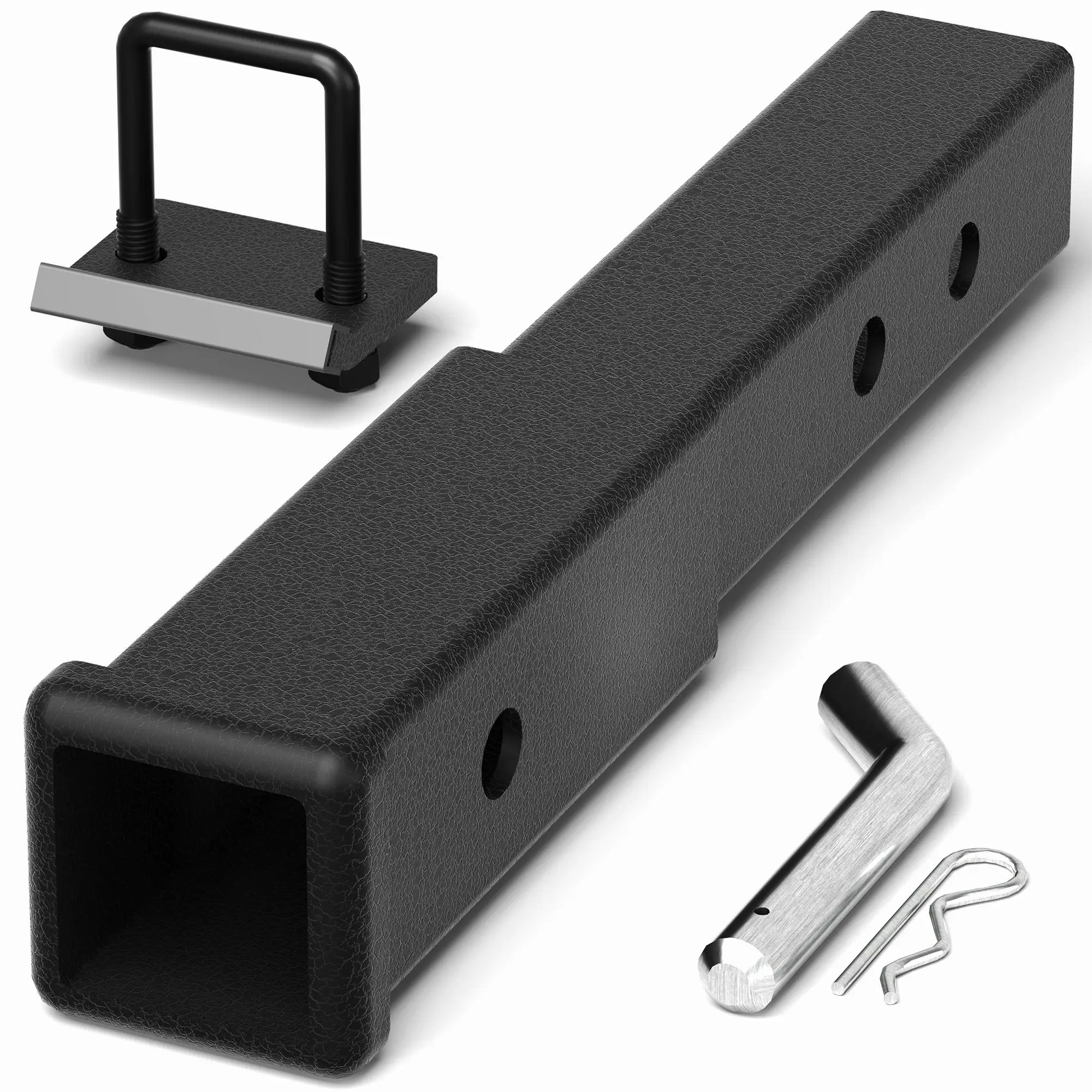 Trailer Hitch Extender for 2 Inch Receiver Adujustble 7.3"-9.3" Extension Length with 5/8 inch Bolt Nut Clip 3,500 lbs GTW Matte Black POFENZE