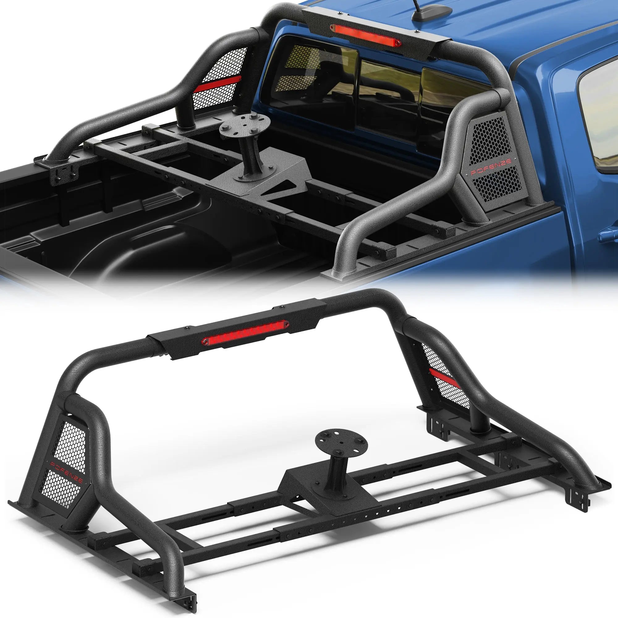 Truck Roll Bar Adjustable 56.88"–62.40" Universal Fit Mid-Size Pickup Truck with/without Bed Rails Sport Roll Bar with Brake Light POFENZE