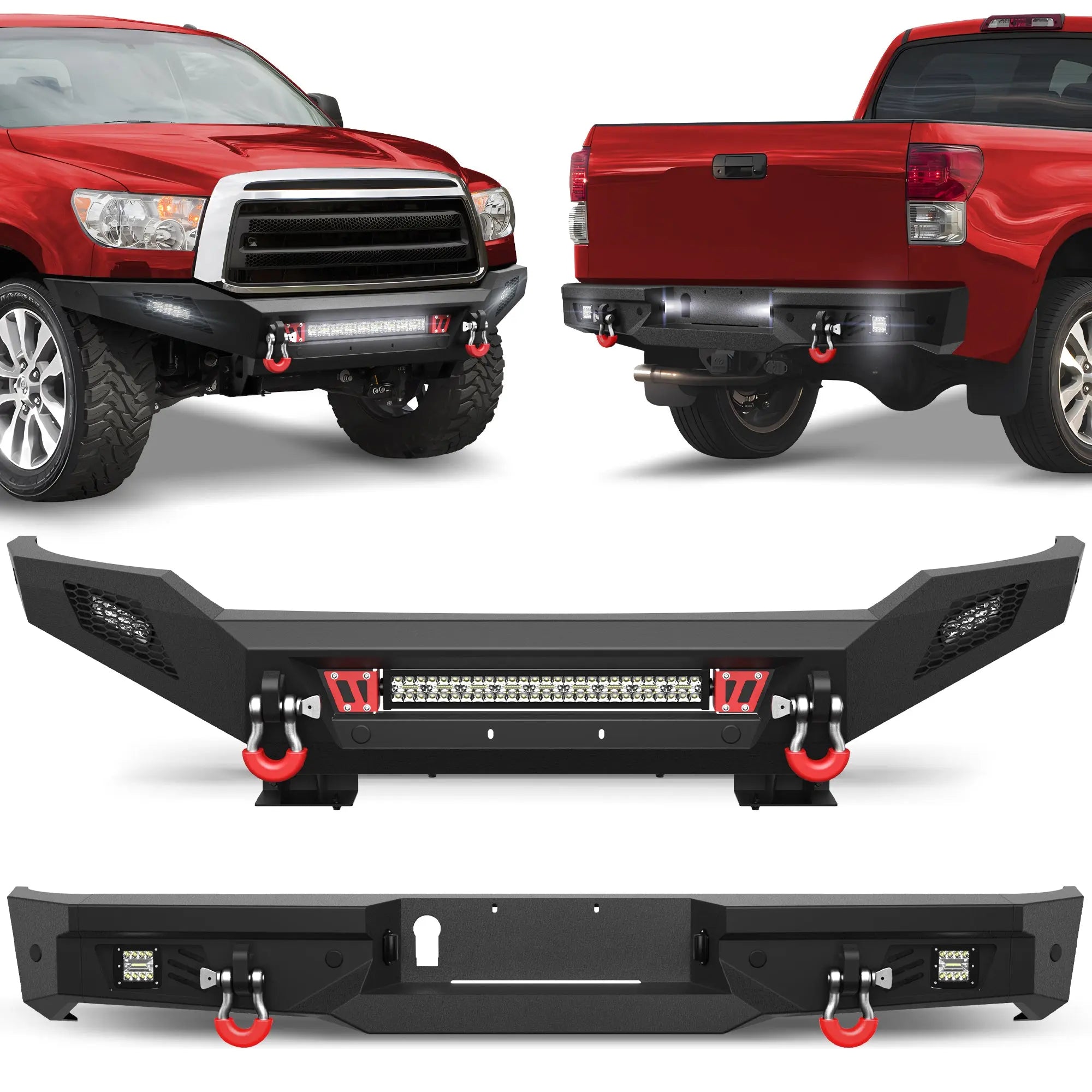 Tundra Bumper Set, Front & Rear Bumper Full Width for 2007-2013 Tundra Pickup, w/LED Lights and D-rings POFENZE