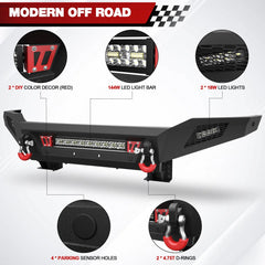 Tundra Bumper Set, Front & Rear Bumper Full Width for 2007-2013 Tundra Pickup, w/LED Lights and D-rings POFENZE