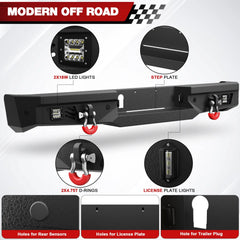 Tundra Bumper Set, Front & Rear Bumper Full Width for 2007-2013 Tundra Pickup, w/LED Lights and D-rings POFENZE