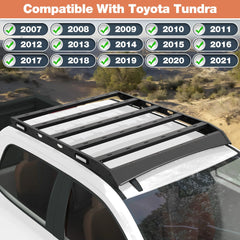 Tundra CrewMax Roof Rack Top Cargo Carrier Heavy Duty Roof Rack Cross Bars with Side LED Lights Compatible with 2007-2021 Toyota Tundra 2th 3th Gen (4 Doors Only) POFENZE