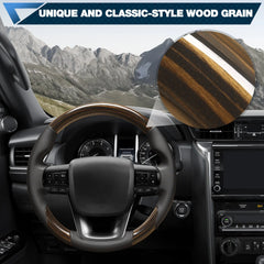Walnut Wood Steering Wheel for Toyota Hilux/Revo/Fortuner 2015-2022 D-shaped Flat-bottom Steering Wheel Preforated Leather Grip Hand-Stitched POFENZE