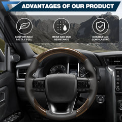 Walnut Wood Steering Wheel for Toyota Hilux/Revo/Fortuner 2015-2022 D-shaped Flat-bottom Steering Wheel Preforated Leather Grip Hand-Stitched POFENZE