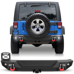 Wrangler JK Rear Bumper Compatible with 2007-2018 with Winch Plate, D-ring and Lights POFENZE