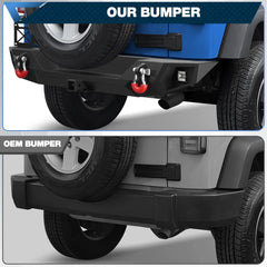 Wrangler JK Rear Bumper Compatible with 2007-2018 with Winch Plate, D-ring and Lights POFENZE