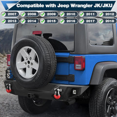 Wrangler JK Rear Bumper Compatible with 2007-2018 with Winch Plate, D-ring and Lights POFENZE
