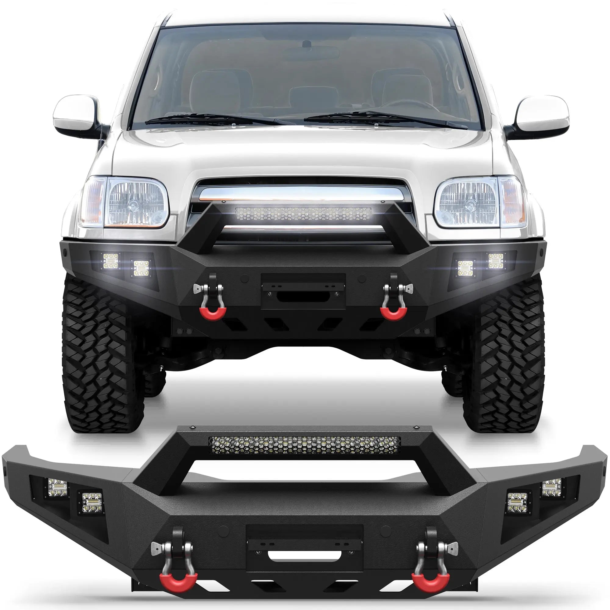 for 2000-2006 Toyota Tundra Front Bumper Full Width Bumper with Winch Plate, LED Lights and D-rings POFENZE