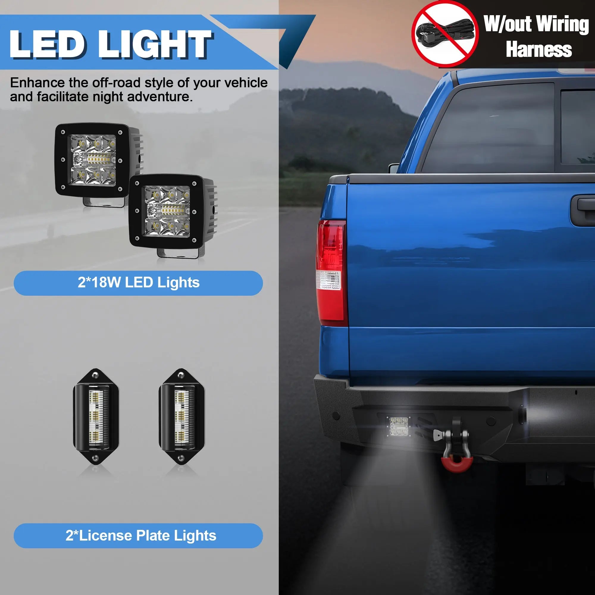 04-08 F150 Rear Bumper Full Width Offroad Bumper w/Step Plate, 2x18w Lights, D-rings, License Plate Lights for 2004-2008 Ford F150 Pickup Trucks POFENZE