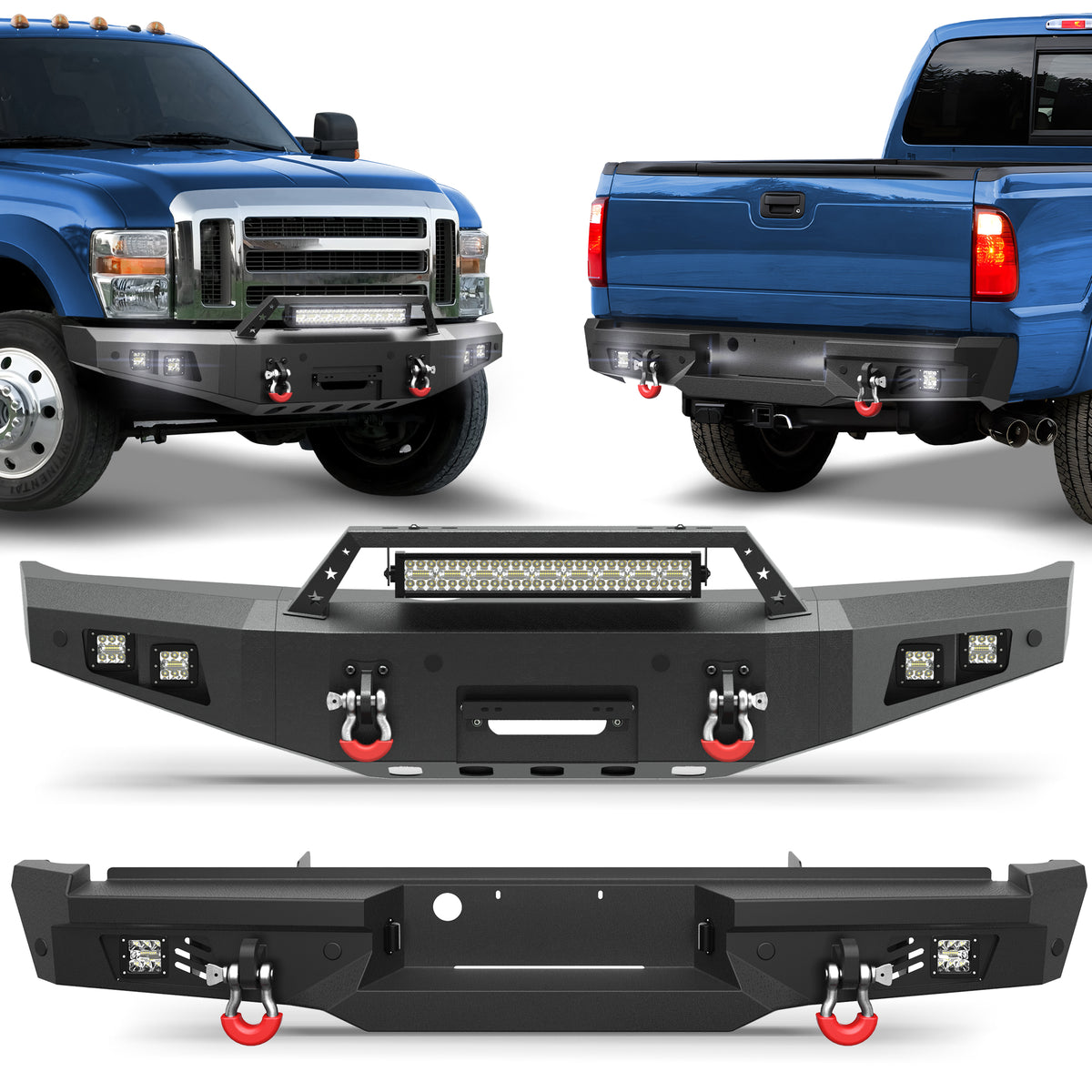 POFENZE F250 Front Bumper and Rear Bumper Set for 2008 2009 2010 Ford F250 F350 F450 Super Duty