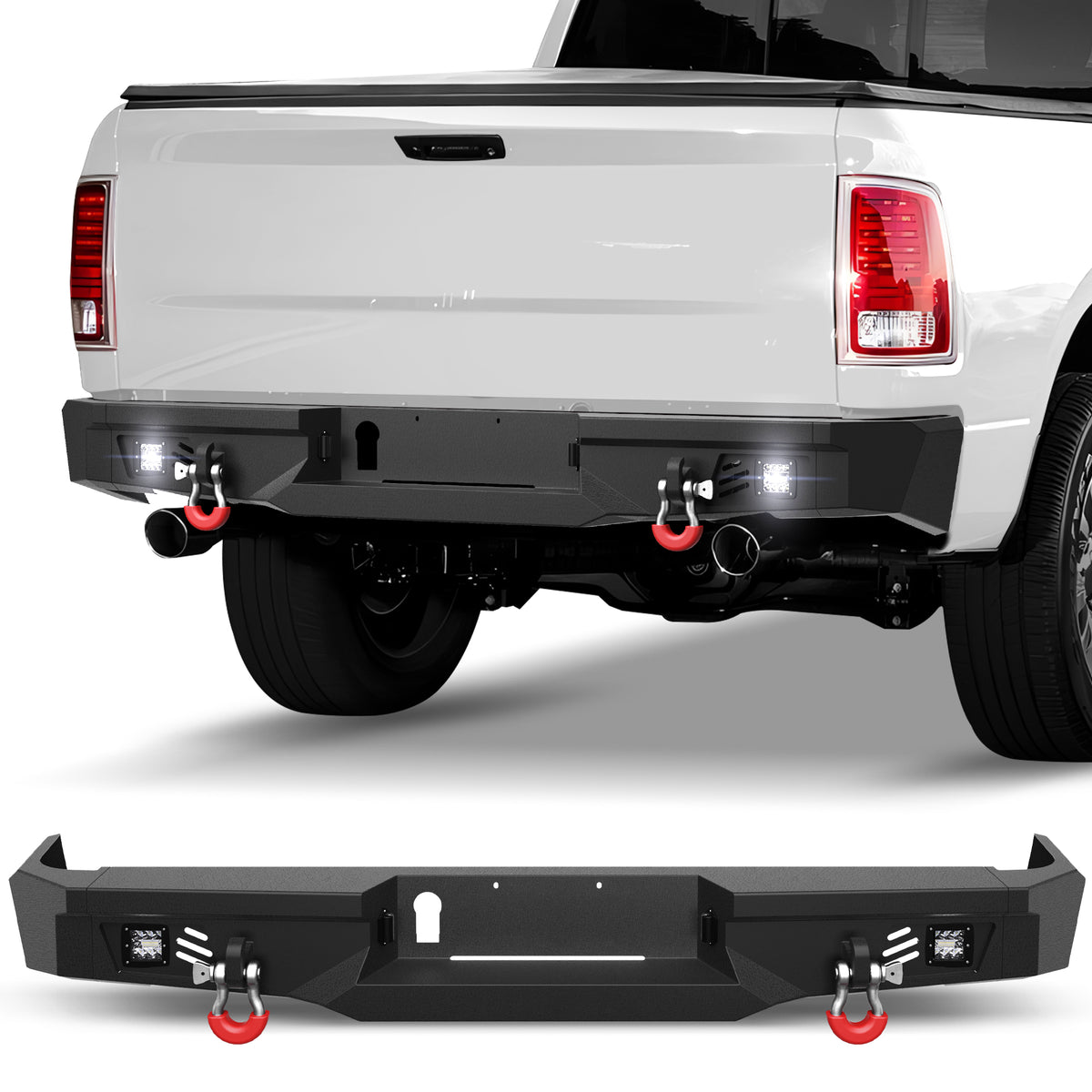 Ram 1500 Rear Bumper for 2009-2018 Ram 1500 Pickup and 2019-2025 Ram 1500 Classic Only, w/Step Plate, Fog Lights, License Plate Lights and D-rings
