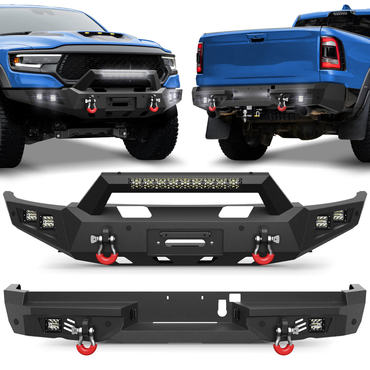 POFENZE Ram 1500 TRX Front and Rear Bumper Set for 2021-2025 Ram 1500 TRX, Heavy-Duty Steel Bumpers