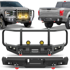 POFENZE F150 Front and Rear Bumper Set with Grille Guard for 2021-2024 Ford F150