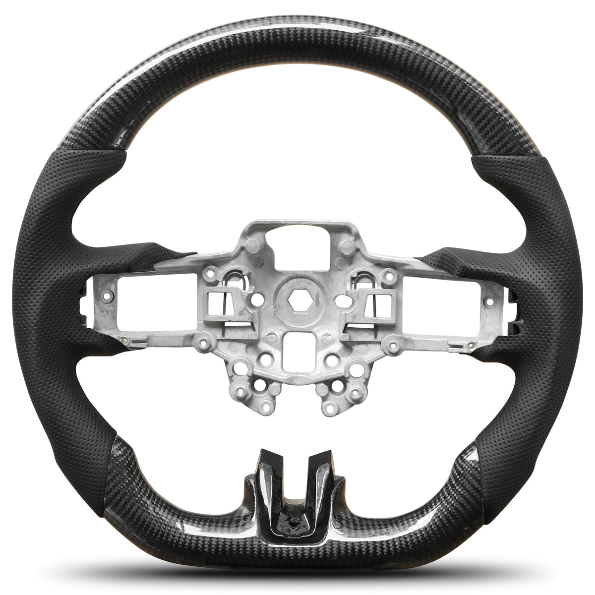 Carbon Fiber Steering Wheel for Mustang 2018-2022 Nappa Perforated Leather with Hand Stitching D-shaped Custom Steering Wheel for Mustang EcoBoost/GT for Shelby GT350/GT350R