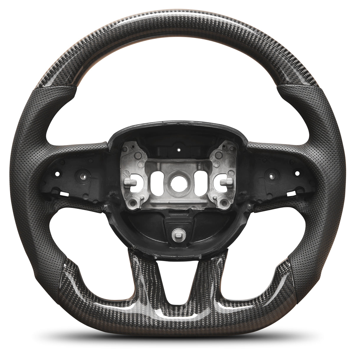 Real Carbon Fiber Steering Wheel For Dodge Challenger 2015-2020 D-shaped Flat-bottom Nappa Perforated Leather Steering Wheel Grip Hand-Stitched