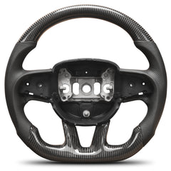 Real Carbon Fiber Steering Wheel For Dodge Challenger 2015-2020 D-shaped Flat-bottom Nappa Perforated Leather Steering Wheel Grip Hand-Stitched