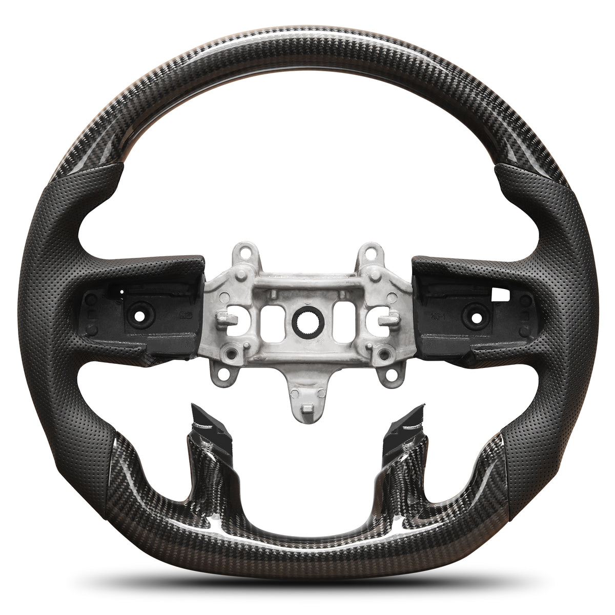 Carbon Fiber Steering Wheel For Dodge Ram TRX 1500 2019-2024 without Paddle Shifter hole D-shaped Flat-bottom Nappa Perforated Leather Steering Wheel Grip Hand-Stitched