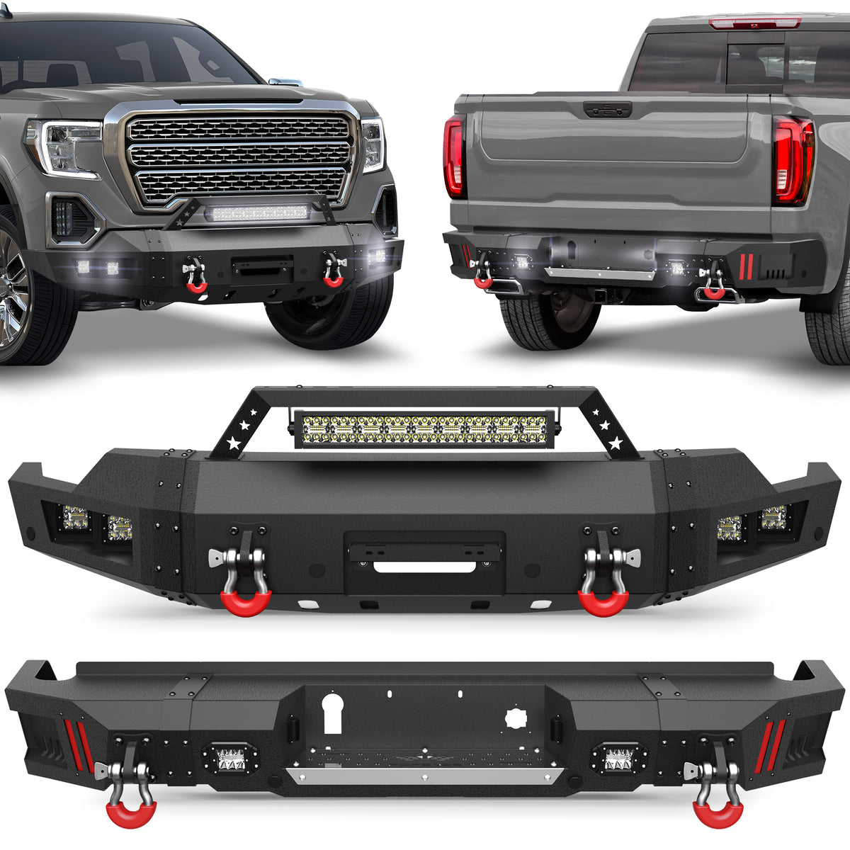 for Sierra 1500 Pickup Truck Front Bumper and Rear Bumper for 2019 2020 2021 2022 GMC Sierra 1500 - POFENZE