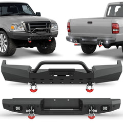 POFENZE Ranger Front Bumper and Rear Bumper Set for 1998-2011 Ford Ranger, Full-Width Steel Bumpers