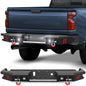 Rear Bumper for 20-23 Chevy Silverado/GMC Sierra 2500/3500 Truck Bumper Full Width Offroad Bumper w/Step Plate, 2x18w Lights, D-rings for 2020-2023 Chevy Silverado and GMC Sierra 2500/3500
