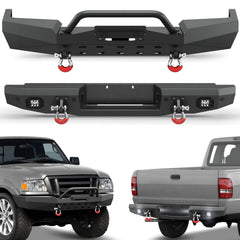 POFENZE Ranger Front Bumper and Rear Bumper Set for 1998-2011 Ford Ranger, Full-Width Steel Bumpers