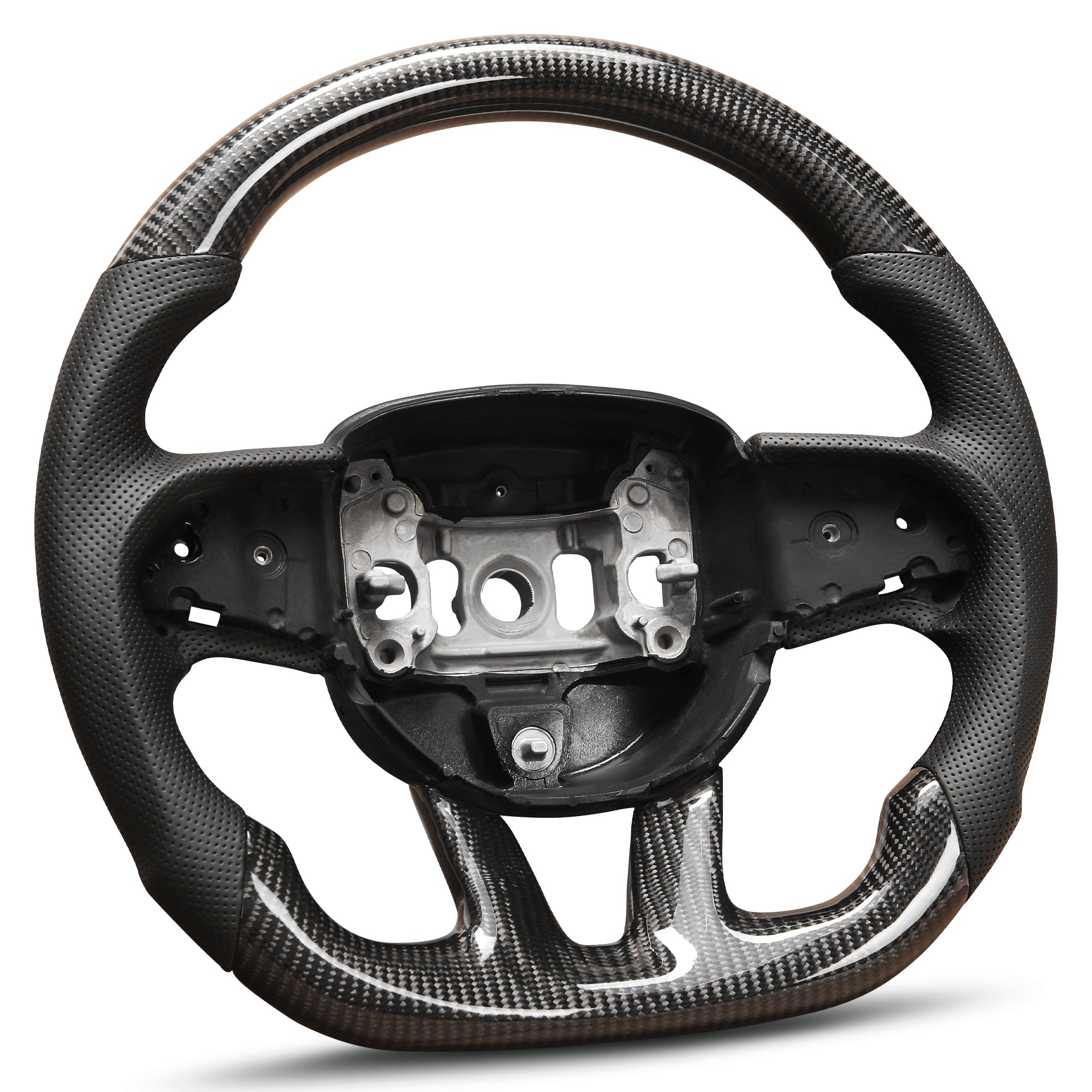 Real Carbon Fiber Steering Wheel For Dodge Challenger 2015-2020 D-shaped Flat-bottom Nappa Perforated Leather Steering Wheel Grip Hand-Stitched