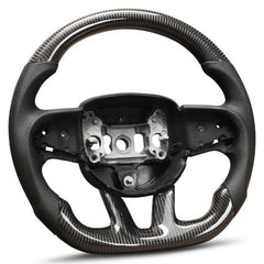 Real Carbon Fiber Steering Wheel For Dodge Challenger 2015-2020 D-shaped Flat-bottom Nappa Perforated Leather Steering Wheel Grip Hand-Stitched