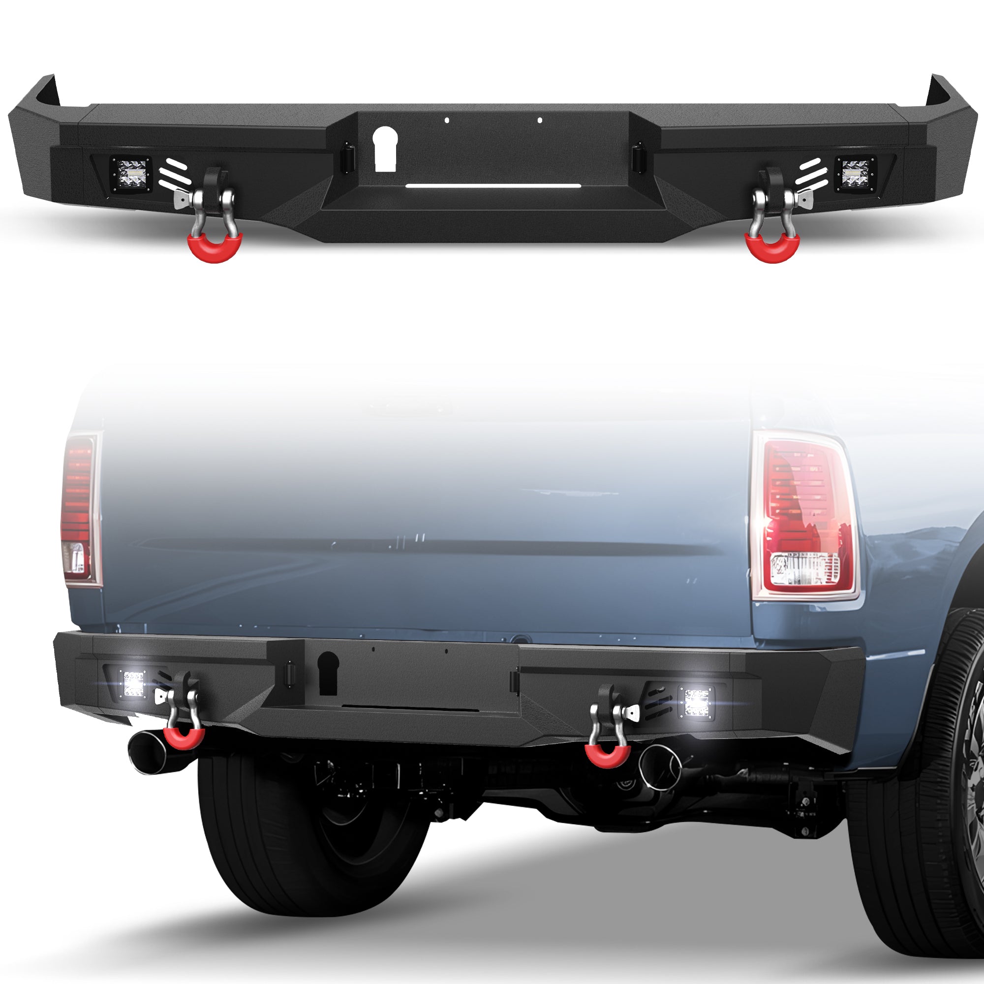 Ram 1500 Rear Bumper for 2009-2018 Ram 1500 Pickup and 2019-2025 Ram 1500 Classic Only, w/Step Plate, Fog Lights, License Plate Lights and D-rings