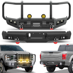 POFENZE F150 Front and Rear Bumper Set with Grille Guard for 2021-2024 Ford F150
