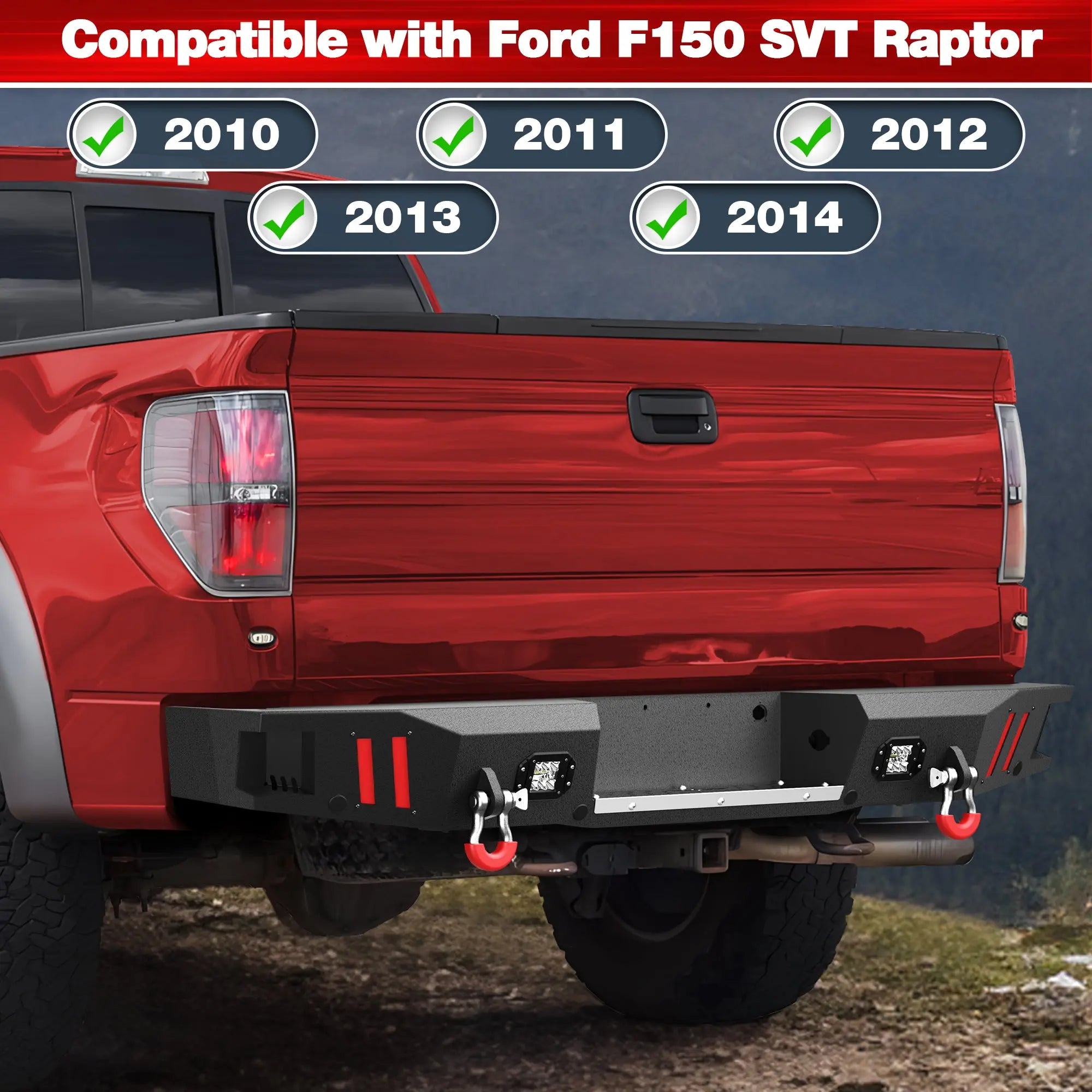 10-14 F150 Front Rear Bumper Set, Full Width Offroad Bumper w/Winch Plate, 144W Light Bar, 6x18w Fog Lights, D-rings, License Plate Bracket for 2010-2014 Ford F150 SVT Raptor Only POFENZE