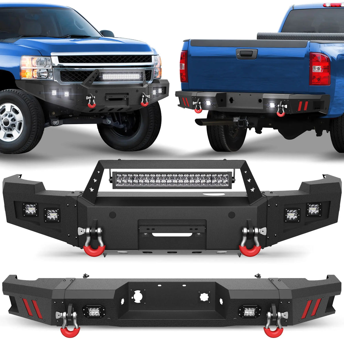 11-14 Silverado Front and Rear Bumper Combo, Full Width Offroad Bumpers for 2011-2014 Chevy Silverado 2500/3500