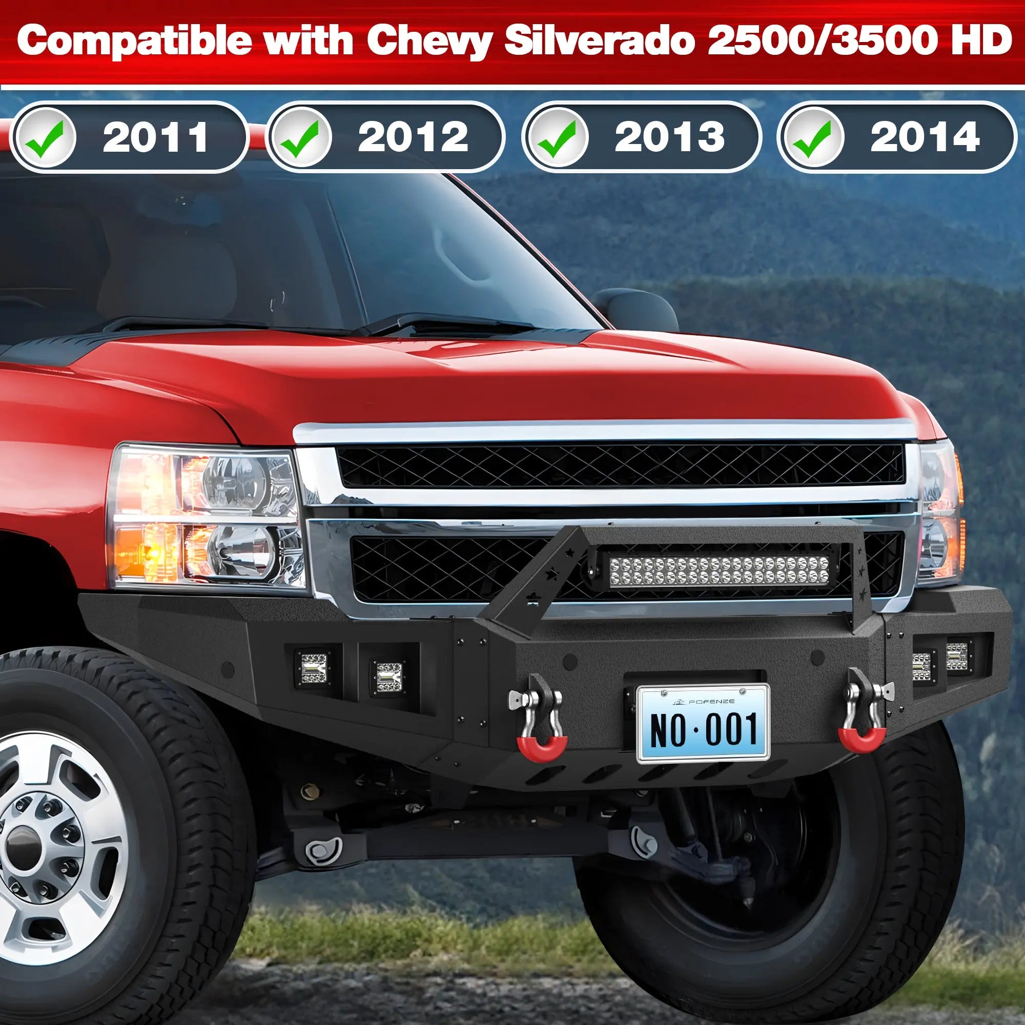 11-14 Silverado Front and Rear Bumper Combo, Full Width Offroad Bumpers for 2011-2014 Chevy Silverado 2500/3500 POFENZE