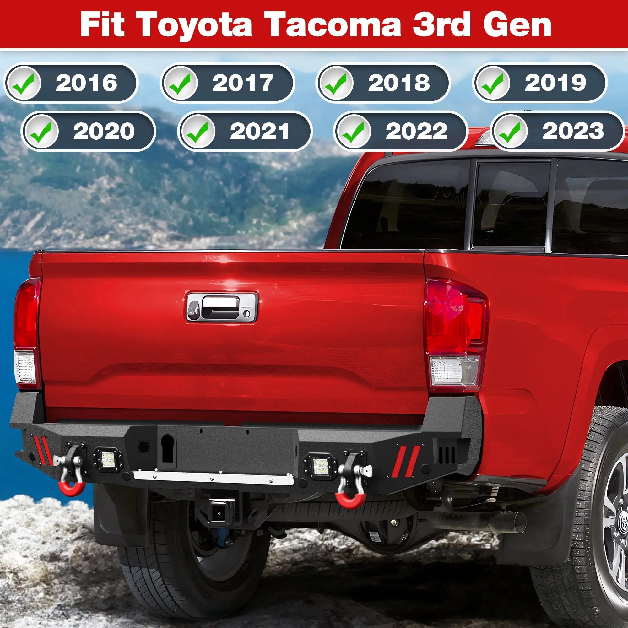 16-23 Tacoma Front and Rear Bumper Set, Stubby Offroad Bumper w/Winch Plate, Skid Plate, 144W Light Bar, 4x18w Fog Lights, D-rings, License Plate Bracket for 2016-2023 Tacoma 3rd Gen POFENZE