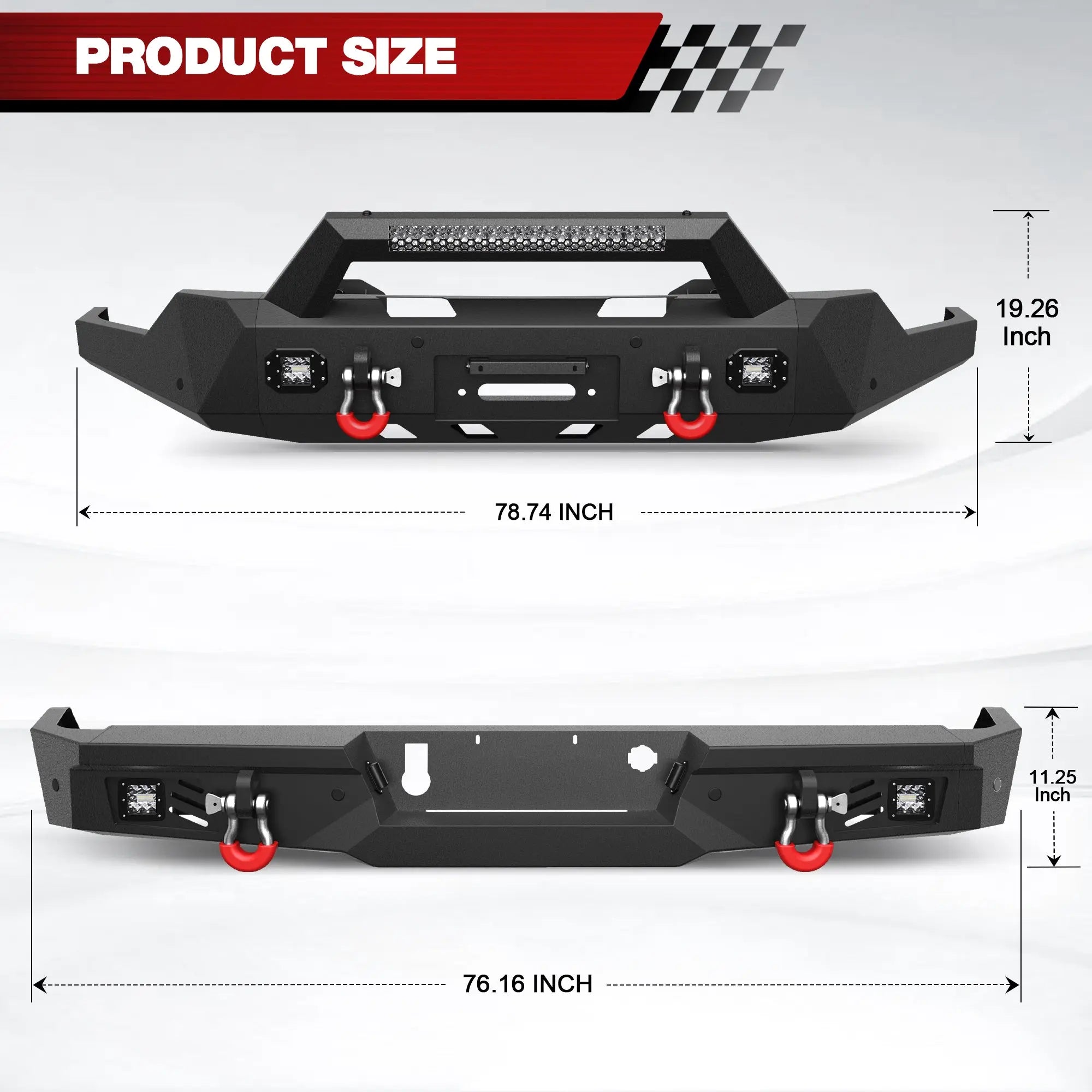 19-22 GMC Sierra Front and Rear Bumper Combo, Full Width Offroad Bumpers for 2019-2022 GMC Sierra 1500 (2019 Not Fit Limited and 2022 Only Fit Limited) POFENZE