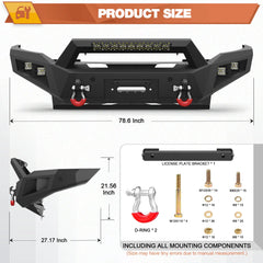 19-24 Ram 2500 Front Bumper Full Width Offroad Bumper w/Winch Plate, 144W Light Bar, 4x18w Lights, D-rings, License Plate Bracket for 2019-2024 Dodge Ram 2500/3500 Pickup Truck POFENZE